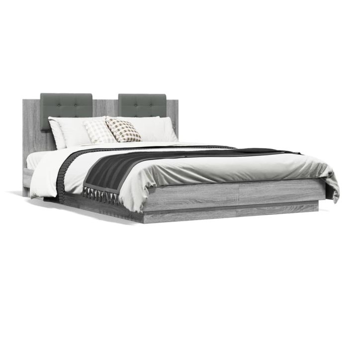 Bed Frame with Headboard and LED Lights Grey Sonoma 120x200 cm