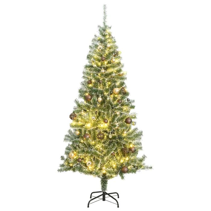 GLOWIN Artificial Christmas Tree 300 LEDs&Ball Set&Flocked Snow 240 cm