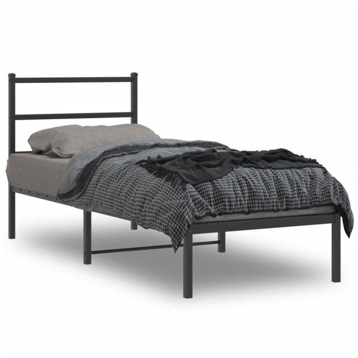 Metal Bed Frame with Headboard Black 75x190 cm Small Single
