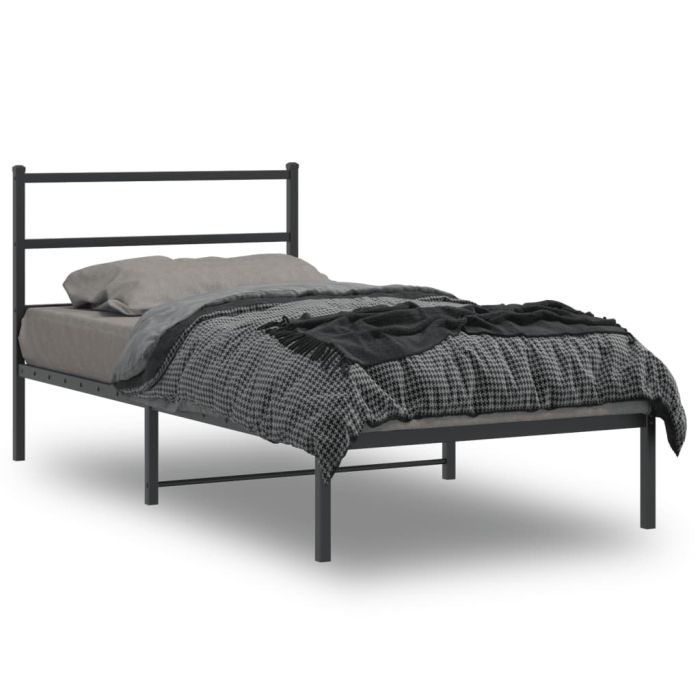Metal Bed Frame with Headboard Black 100x200 cm