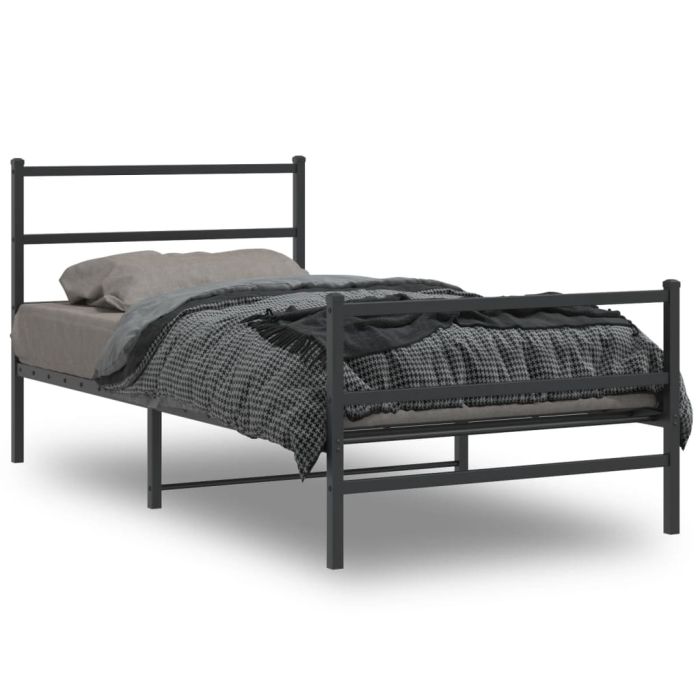 Metal Bed Frame with Headboard and FootboardÂ Black 100x200 cm