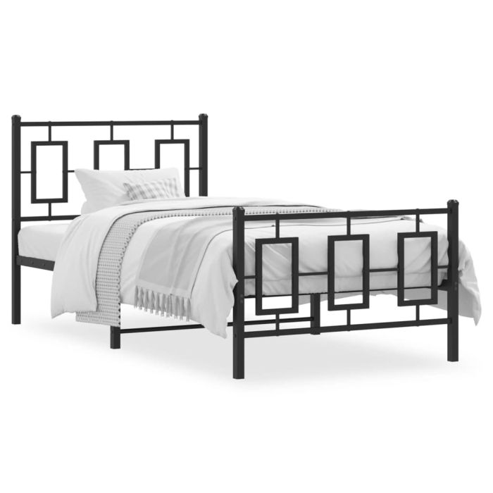 Metal Bed Frame with Headboard and Footboard Black 90x190 cm Single