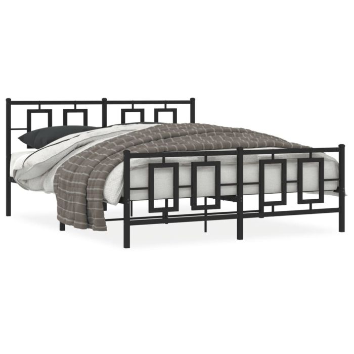 Metal Bed Frame with Headboard and Footboard Black 150x200 cm King Size