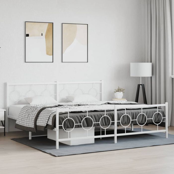 Metal Bedframe with Footboard White 193x203cm