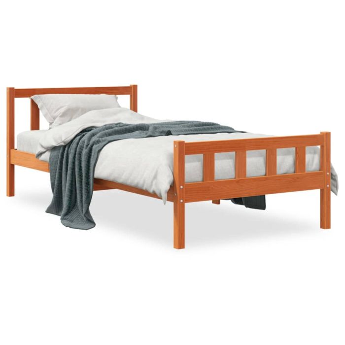 Bed Frame with Headboard Wax Brown 75x190 cm Small Single Solid Wood Pine
