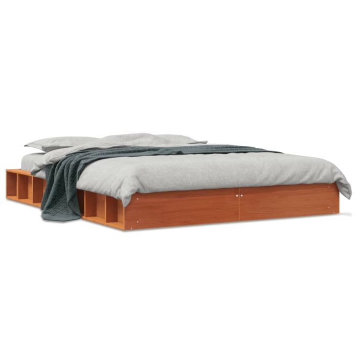 Bed Frame Wax Brown 140x190 cm Solid Wood Pine