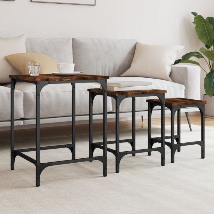 Nesting Coffee Tables 3 Pieces Smoked Oak Engineered Wood