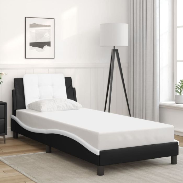 Bedframe Black and White 90x190cm Single Faux Leather