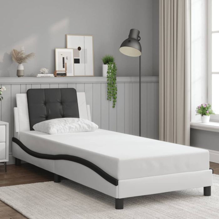 Bedframe White and Black 100x200cm Faux Leather