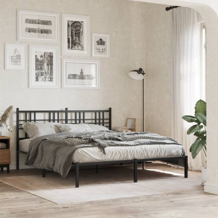 Metal Bedframe with Headboard Black 150x200cm