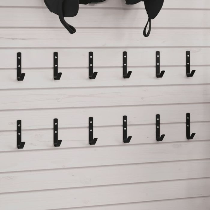 Wall Hooks J Shape 12 Pieces Black Steel