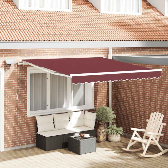 OLWICK Manual Retractable Awning with LED Burgundy 300x250 cm