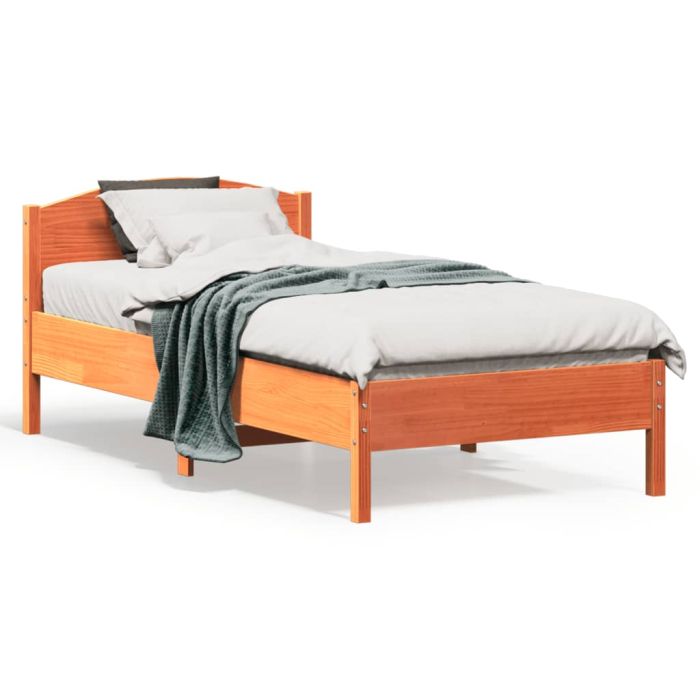 Bed Frame with Headboard Wax Brown 90x190 cm Single Solid Wood Pine