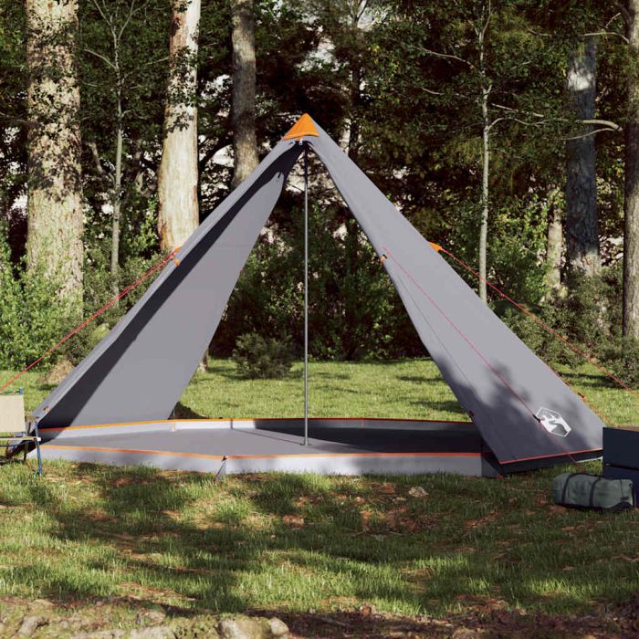 Family Tent Tipi 8-Person Grey and Orange Waterproof - vid-94584