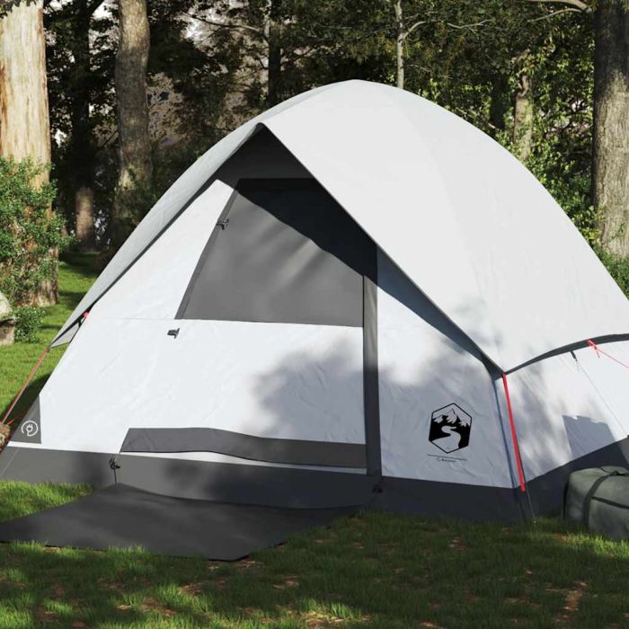 Camping Tent Dome 4-Person White Blackout Fabric Waterproof - vid-94702