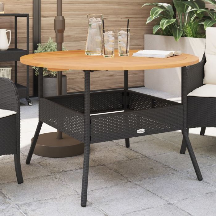 Garden Table with Acacia Wood Top Black 110x71 cm Poly Rattan