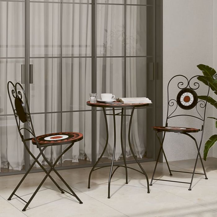 HIOCOVE Mosaic Bistro Set Terracotta and and Ceramic Iron - White
