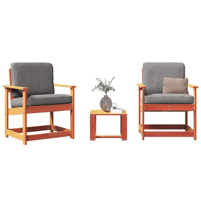 3 Piece Garden Lounge Set Wax Brown Solid Wood Pine - vid-844663