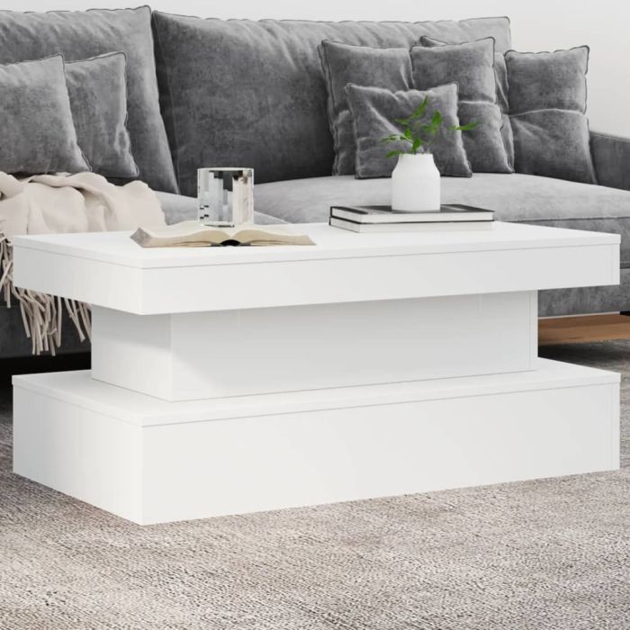 Coffee Table with LED Lights White 90x50x40 cm - vid-839847
