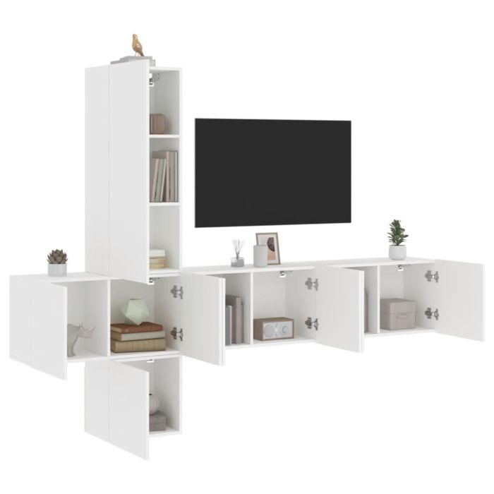 5 Piece TV Wall Units White Engineered Wood