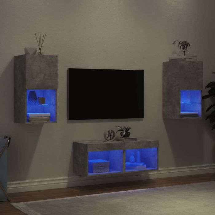 4 Piece TV Wall Cabinets with LED Lights Concrete Grey