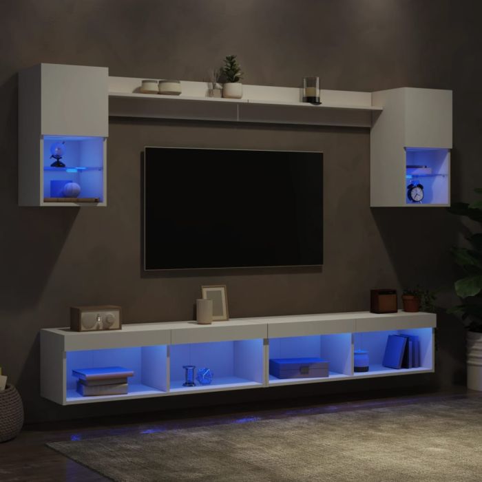 6 Piece TV Wall Units with LED White Engineered Wood