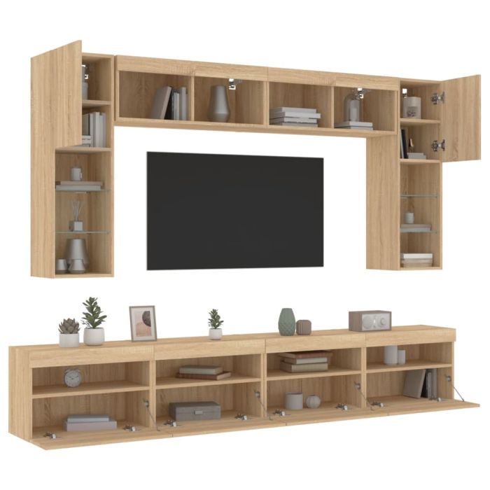 8 Piece TV Wall Cabinet Set with LED Lights Sonoma Oak