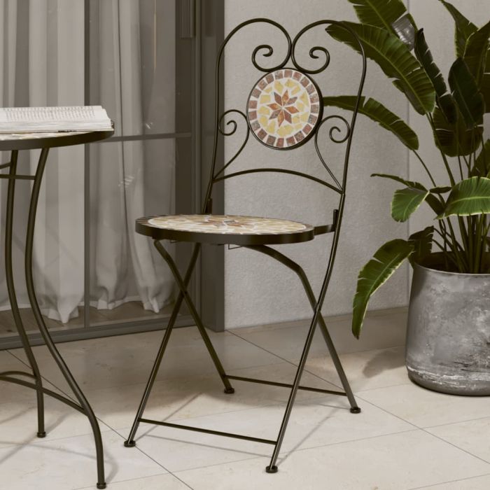 Bistro Chairs Foldable 2 pcs Terracotta and White Ceramic - vid-4003407