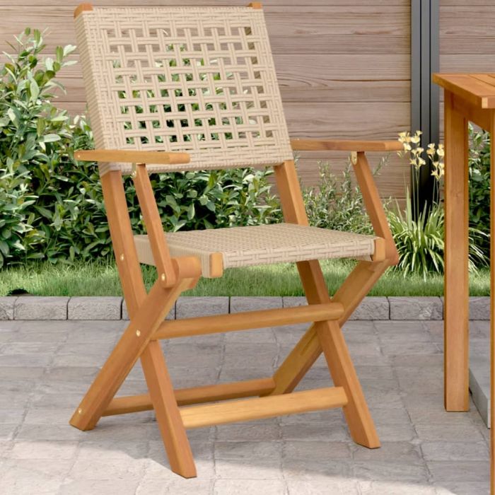 Garden Chairs 2 pcs Beige Solid Wood Acacia and Poly Rattan - vid-367665