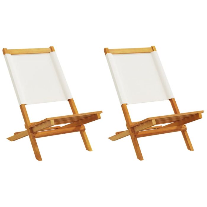 Garden Chairs 2 pcs Cream White Solid Wood Acacia and Fabric - vid-367690