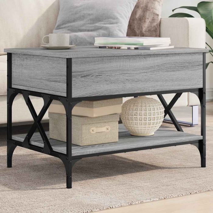 Coffee Table Grey Sonoma 70x50x50 cm Engineered Wood and Metal
