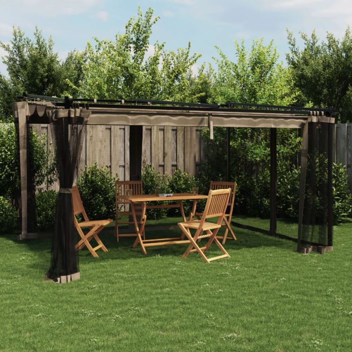 GRLOFT Gazebo with Mesh Walls Taupe 4x3 m Steel
