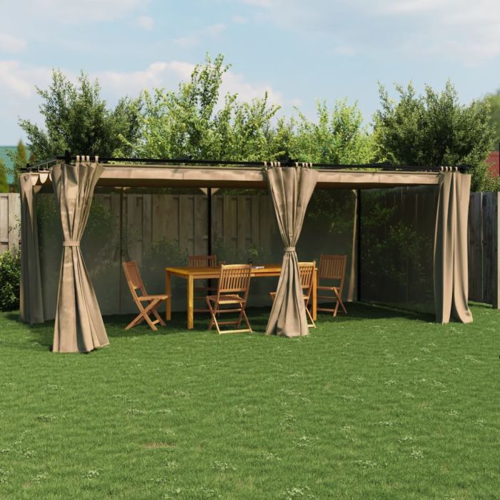 Gazebo with Curtains Taupe 6x3 m Steel