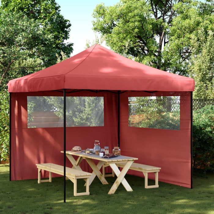 Foldable Party Tent Pop-Up with 2 Sidewalls Burgundy - vid-4004924