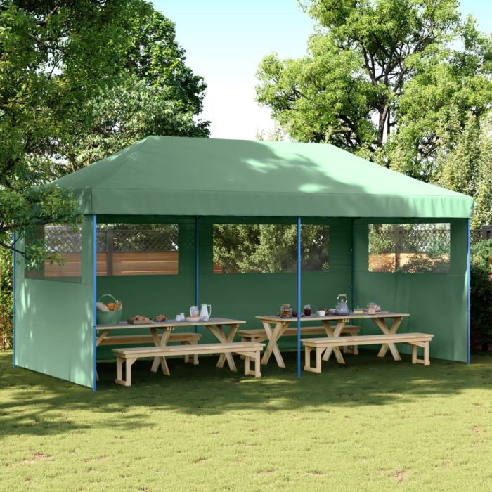 Foldable Party Tent Pop-Up with 3 Sidewalls Green - vid-4004944