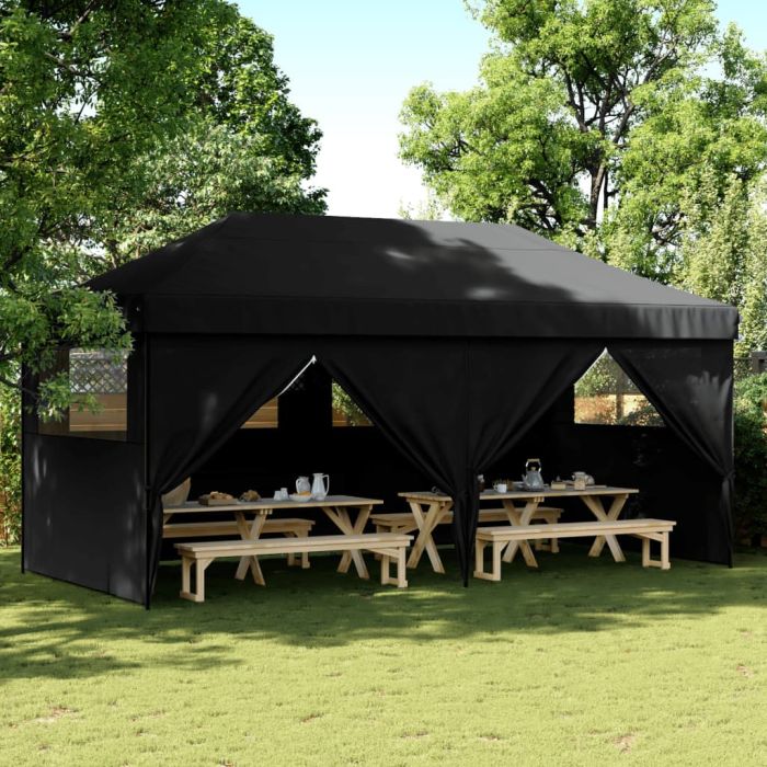 Foldable Party Tent Pop-Up with 4 Sidewalls Black - vid-4004958