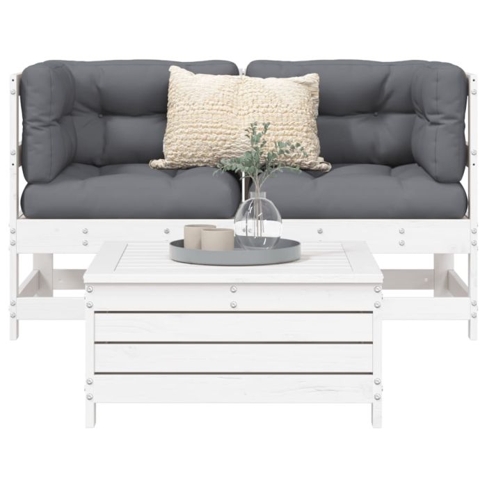3 Piece Garden Sofa Set White Solid Wood Pine - vid-3250753