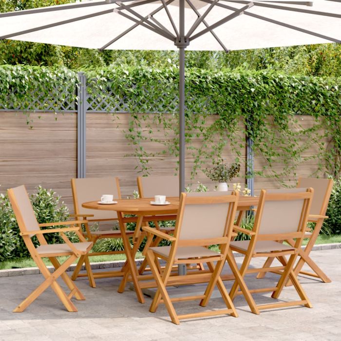 Folding Garden Chairs 6 pcs Taupe Fabric and Solid Wood - vid-3214581