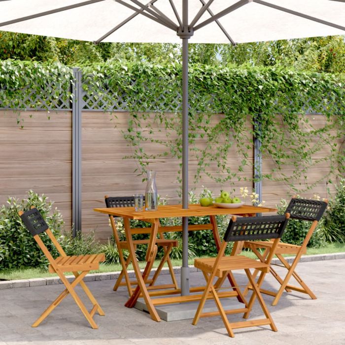 Folding Garden Chairs 4 pcs Black Poly Rattan and Solid Wood - vid-3214592