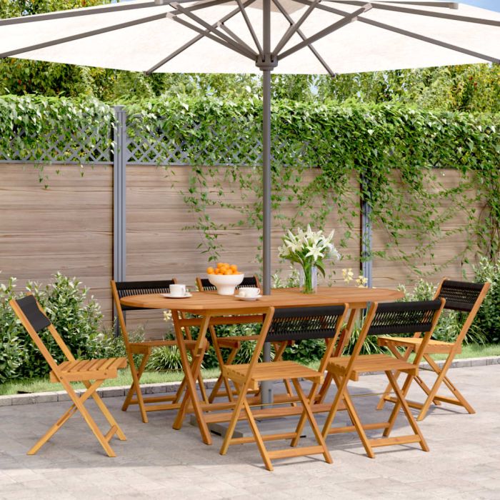 Folding Garden Chairs 6 pcs Black Solid Wood Acacia - vid-3214602