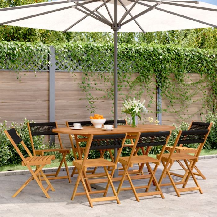 Folding Garden Chairs 8 pcs Black Solid Wood Acacia - vid-3214603