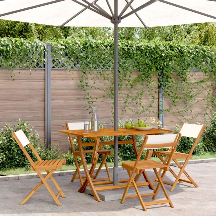 Folding Garden Chairs 4 pcs Cream White Fabric and Solid Wood - vid-3214610