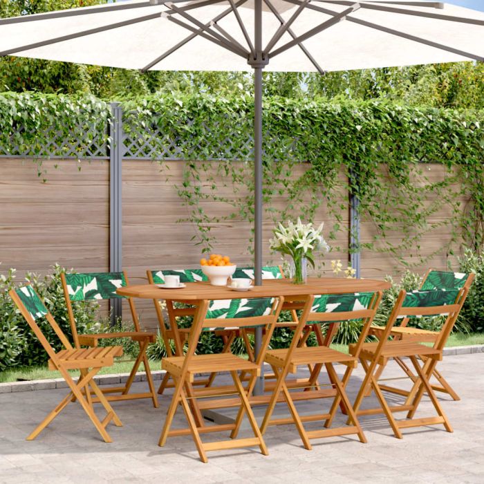 Folding Garden Chairs 8 pcs Green Fabric and Solid Wood - vid-3214624