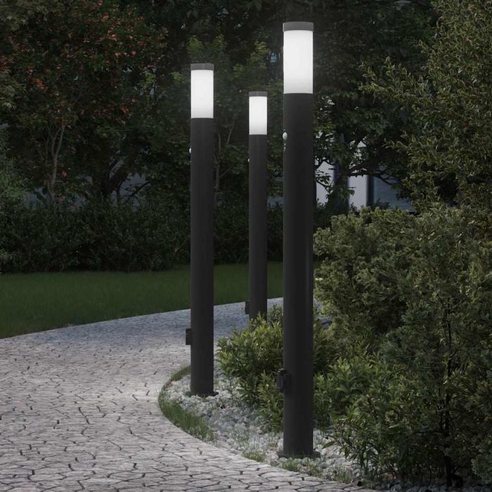TONGLEN Bollard Lights with Sensor and Outlet 3pcs 110 cm Stainless IP44 Steel