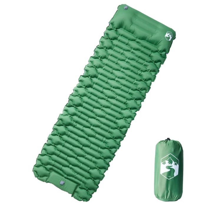 Self Inflating Camping Mattress with Pillow 1-Person Green - vid-4007106