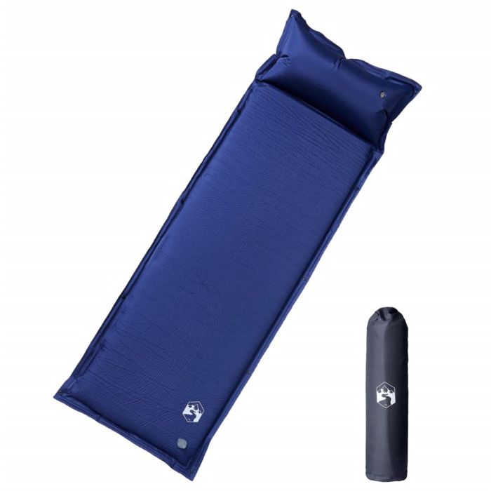 Self Inflating Camping Mattress with Pillow 1-Person Navy Blue - vid-4007127