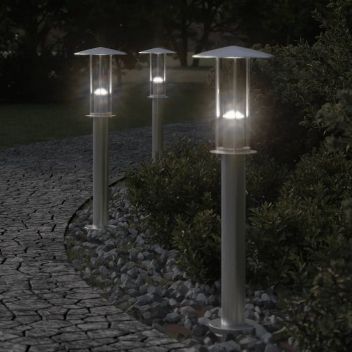 BAPARK Outdoor Floor Lamps 3pcs 60 cm Stainless Steel - Silver