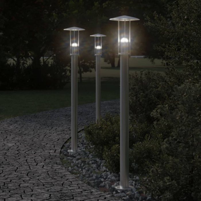 BAPARK Outdoor Floor Lamps 3pcs 100 cm Stainless Steel - Silver