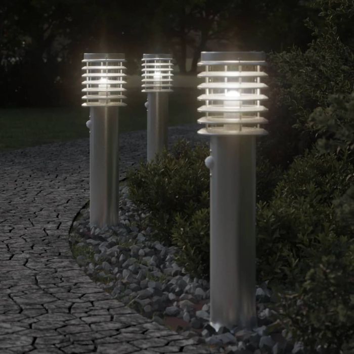 BAPARK Outdoor Floor Lamps with Sensors 3pcs 60 cm Stainless Steel - Silver