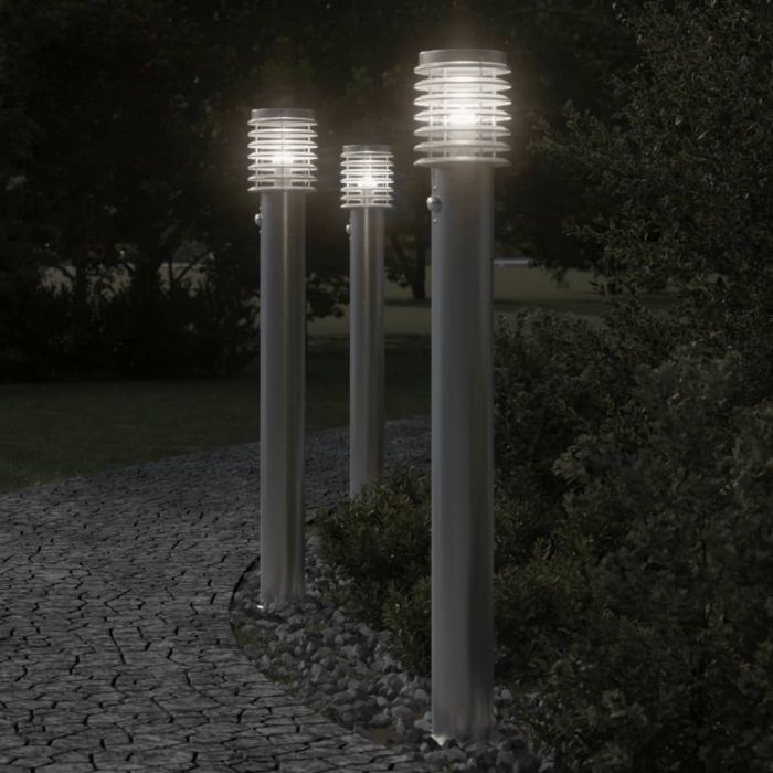 BAPARK Outdoor Floor Lamps with Sensors 3pcs 110cm Stainless Steel - Silver